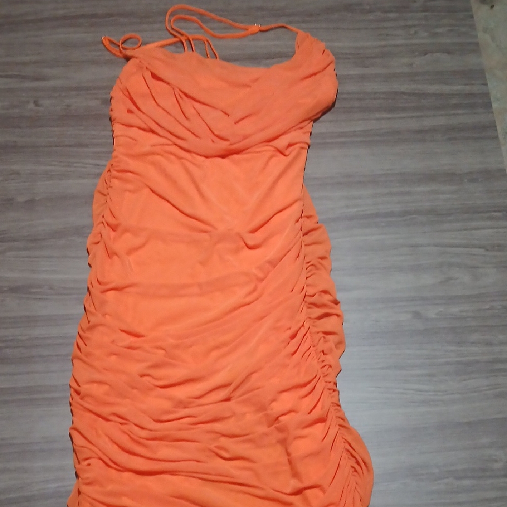 Saison Blanche Vibrant Orange Ruched Dress